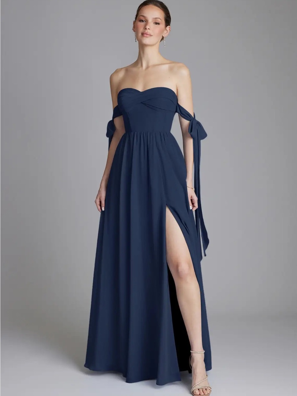 Azazie Navy Strapless Sweetheart Gown with Side Slit